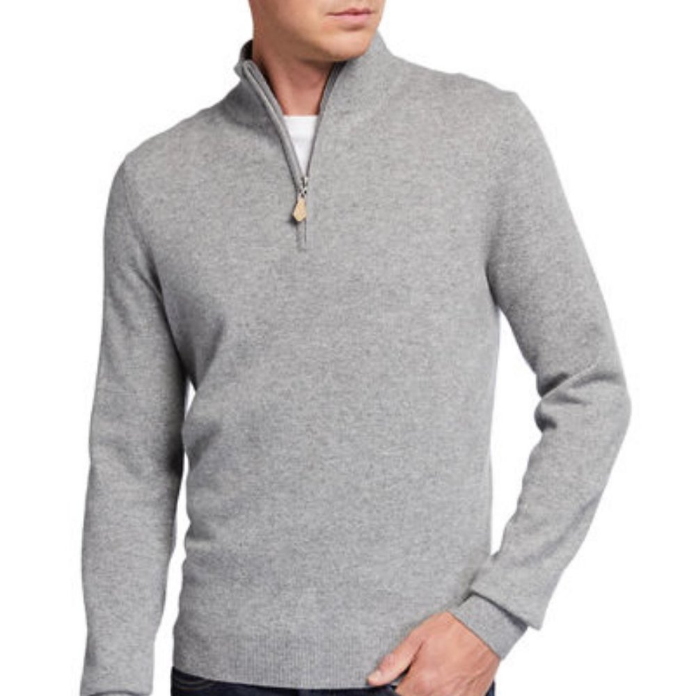 Neiman Marcus Ribbed Hem Zip Cashmere Sweater